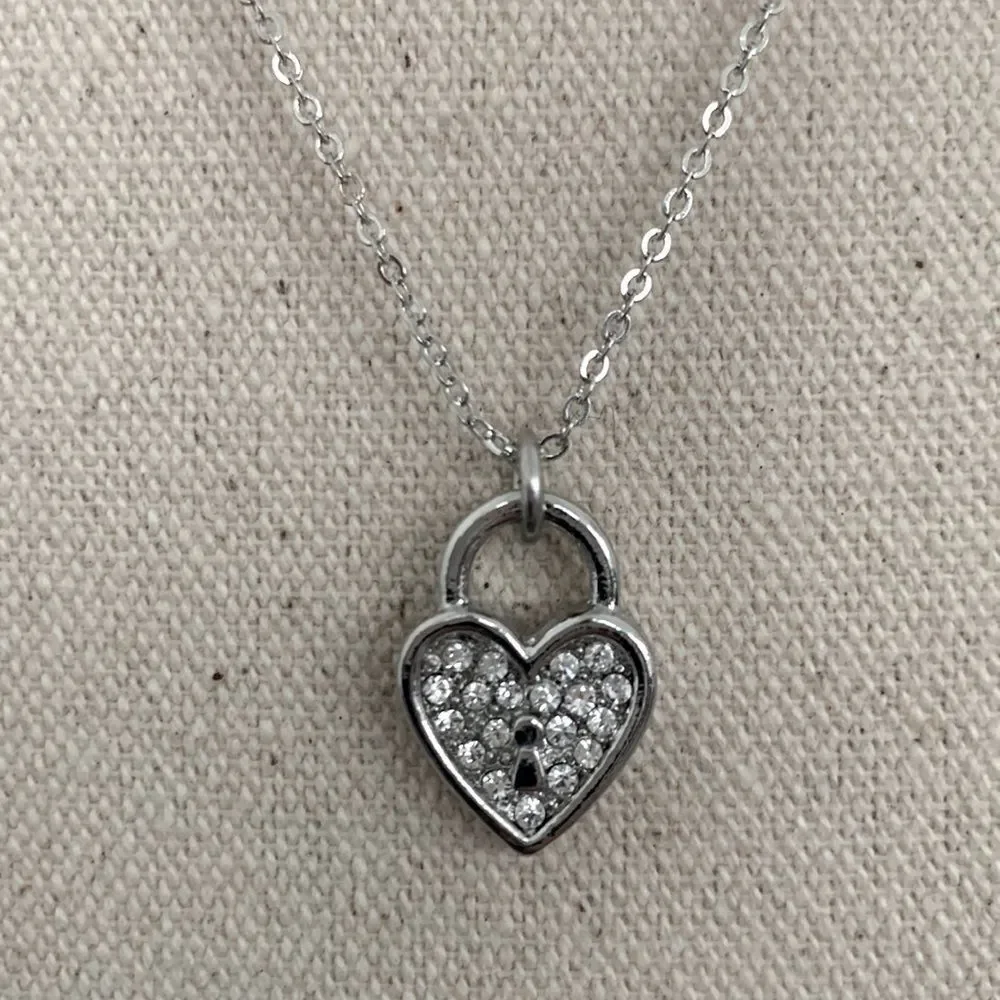 Lock My Heart Silver Tone Padlock Pendant Necklace with Swarovski Crystals